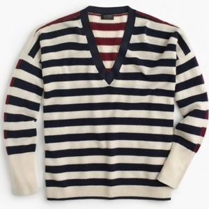 J.Crew Cashmere Striped V-neck Boyfriend Sweater
